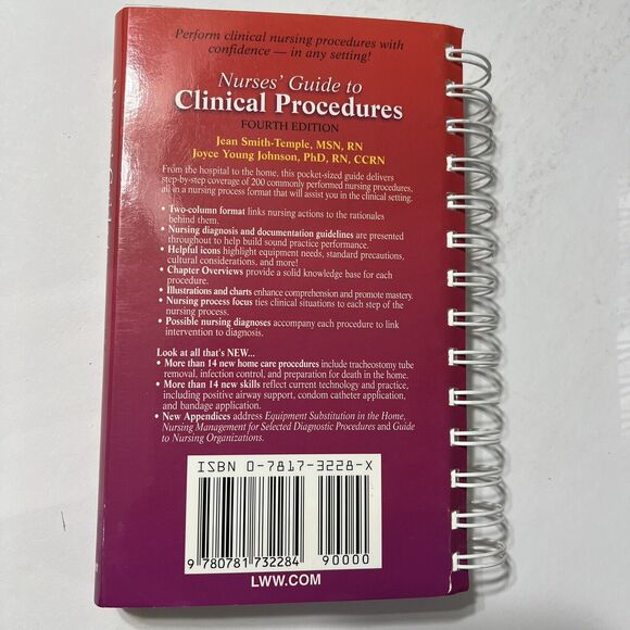 Nurses Guide to Clinical Procedures Paperback Spiral Bound Jean Smith Temple - Picture 6 of 9